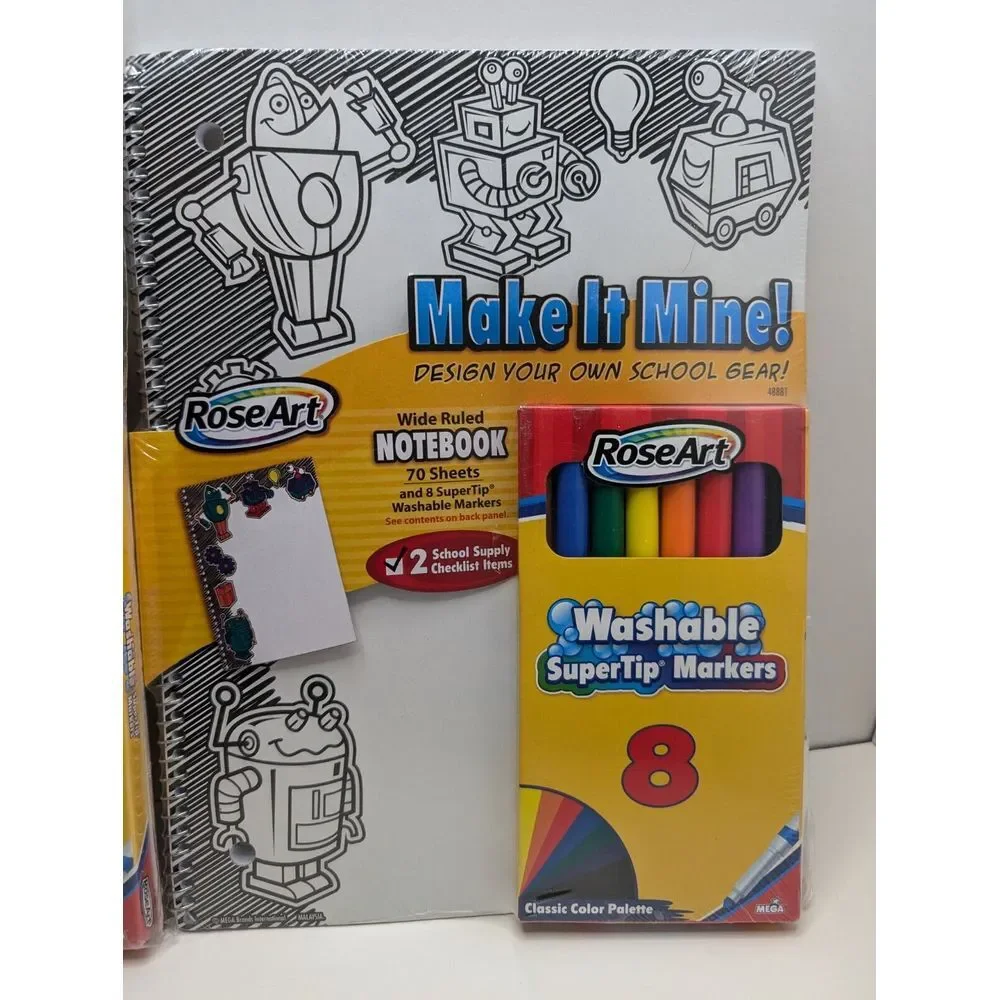 RoseArt Make It Mine! 2 Pocket Folder 2 Pack & Wide Ruled Notebook Dino's & Robo